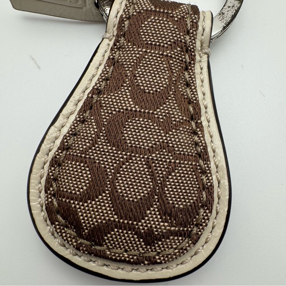 Vintage Coach Signature Jacquard Key Fob Brown Khaki Ivory Leather - Picture 6 of 13